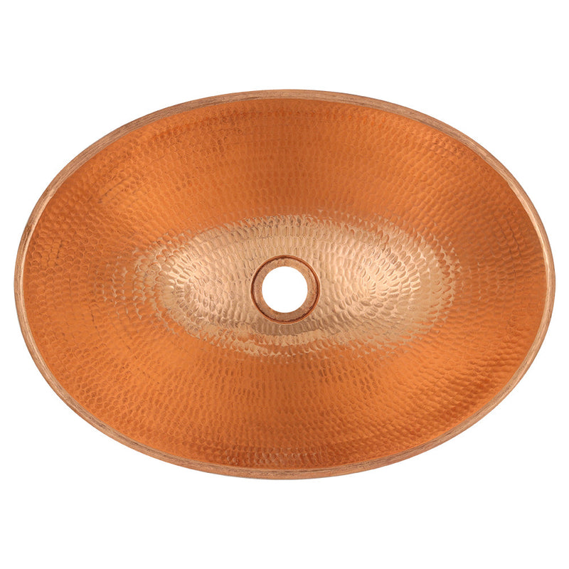 17" Oval Wired Rim Vessel Hammered Copper Sink