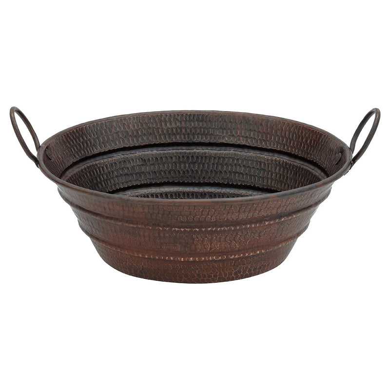 16" Oval Bucket Vessel Hammered Copper Sink with Handles