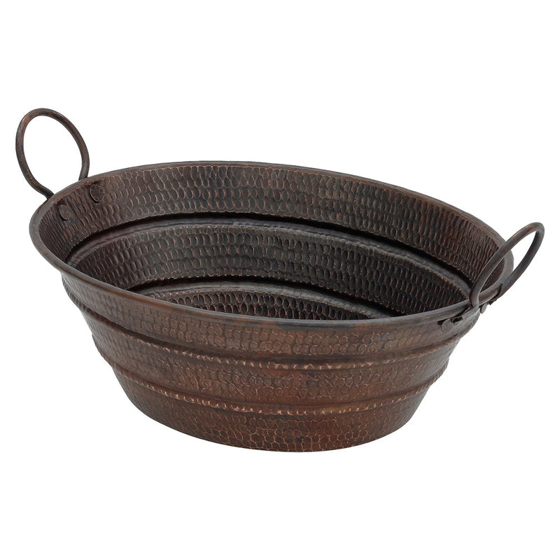 16" Oval Bucket Vessel Hammered Copper Sink with Handles