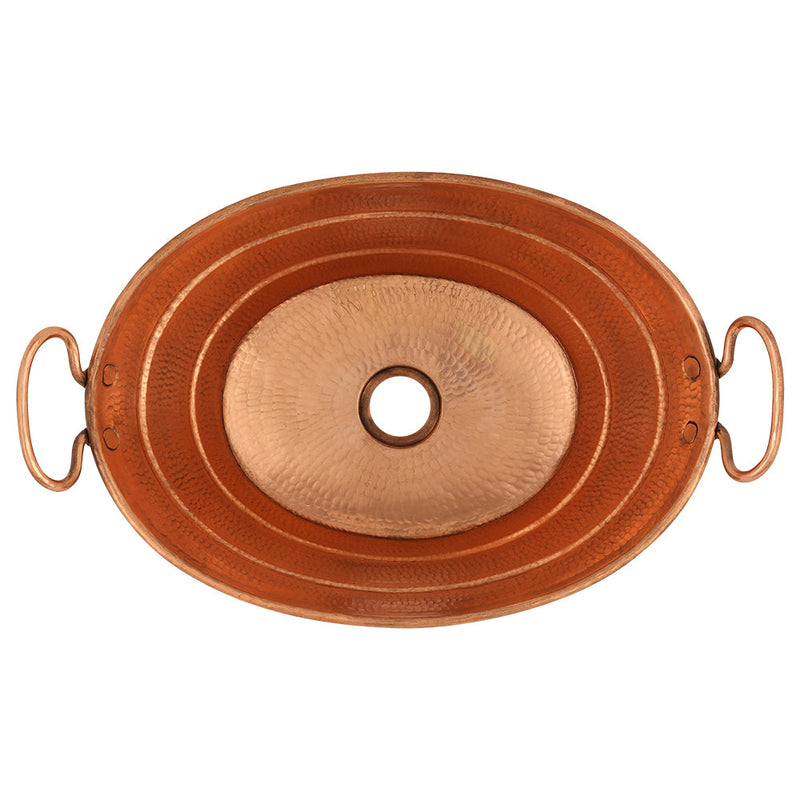 16" Oval Bucket Vessel Hammered Copper Sink with Handles