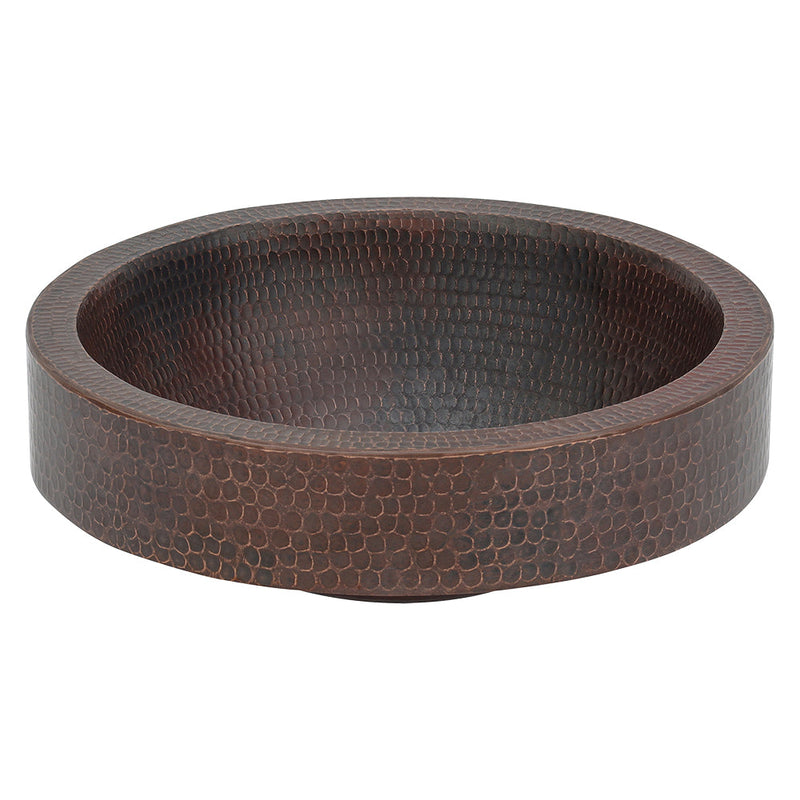 15" Small Round Skirted Vessel Hammered Copper Sink