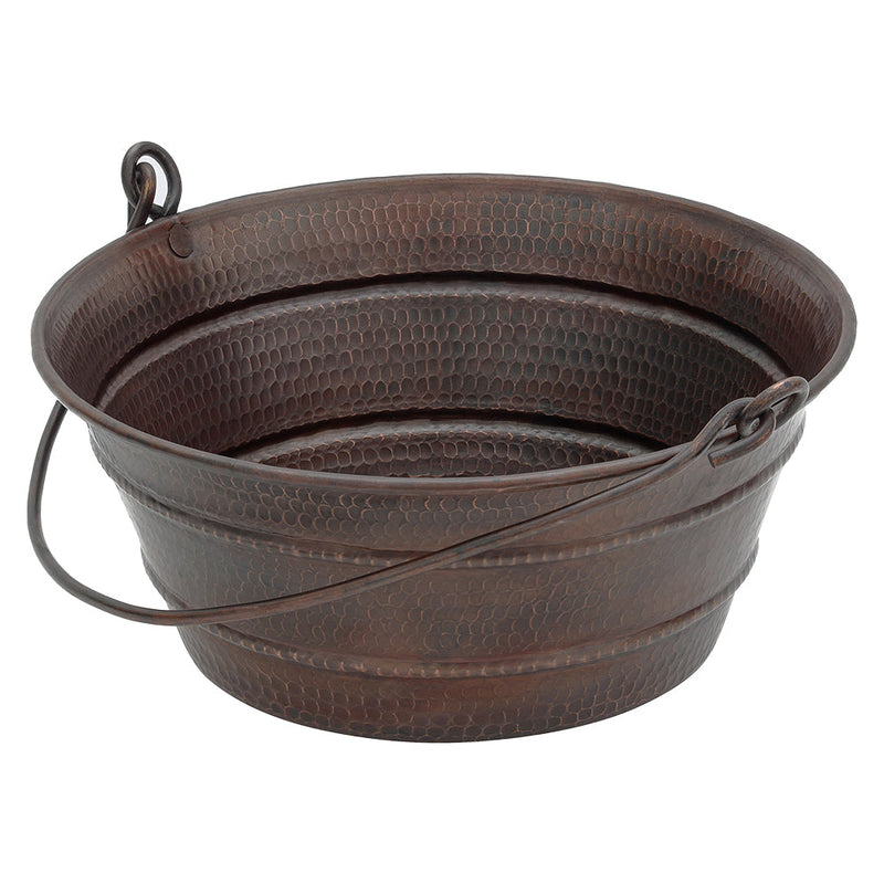 16" Round Bucket Vessel Hammered Copper Sink with Handles