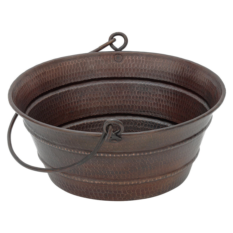 16" Round Bucket Vessel Hammered Copper Sink with Handles