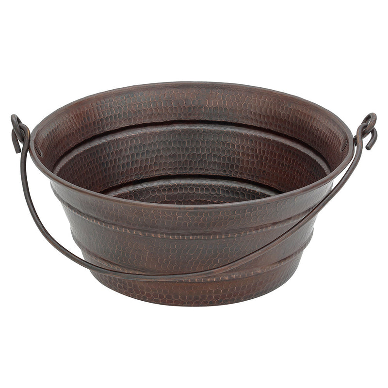 16" Round Bucket Vessel Hammered Copper Sink with Handles