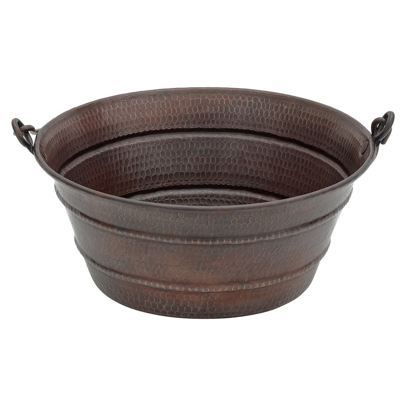 16" Round Bucket Vessel Hammered Copper Sink with Handles