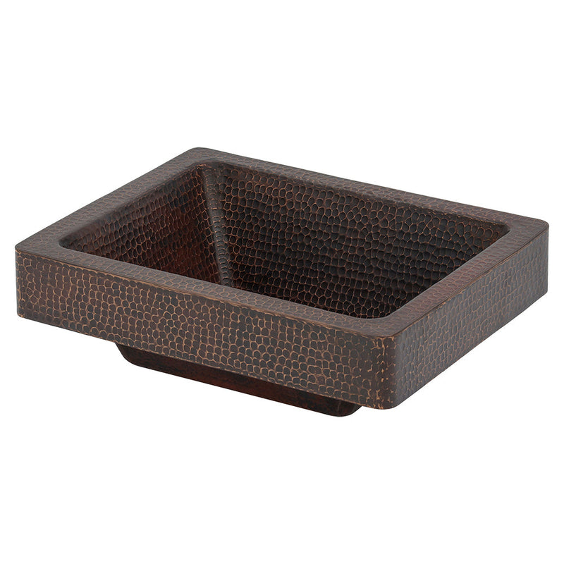 15" Rectangle Skirted Vessel Hammered Copper Sink