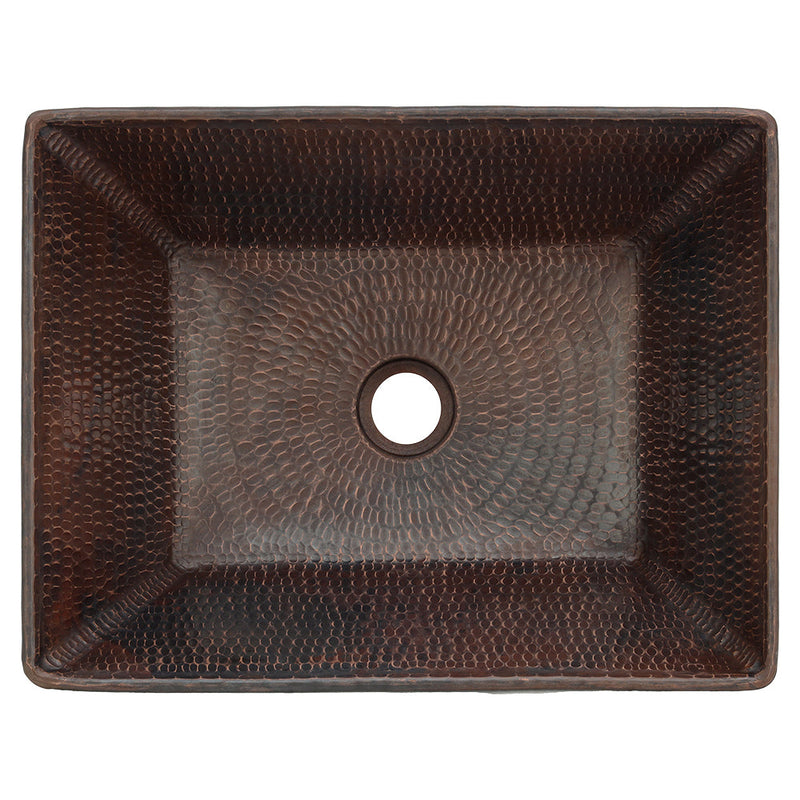 17" Rectangle Wired Rim Vessel Hammered Copper Sink