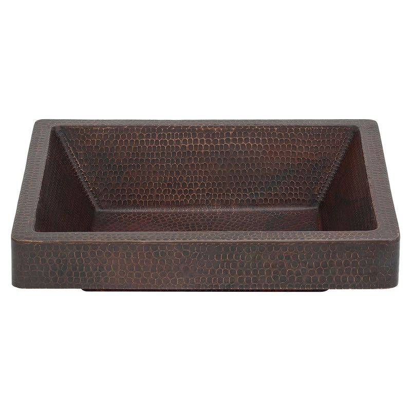 19" Rectangle Skirted Vessel Hammered Copper Sink