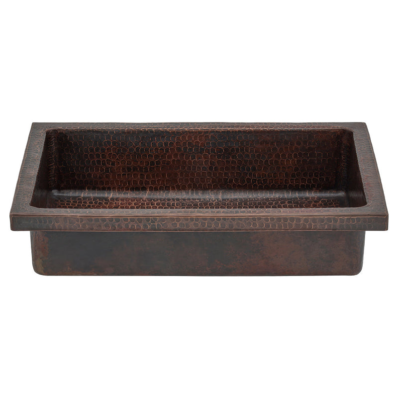 20" Rectangle Skirted Vessel Hammered Copper Sink