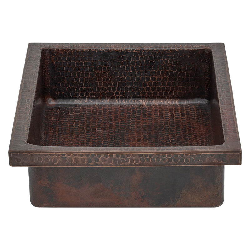 20" Rectangle Skirted Vessel Hammered Copper Sink