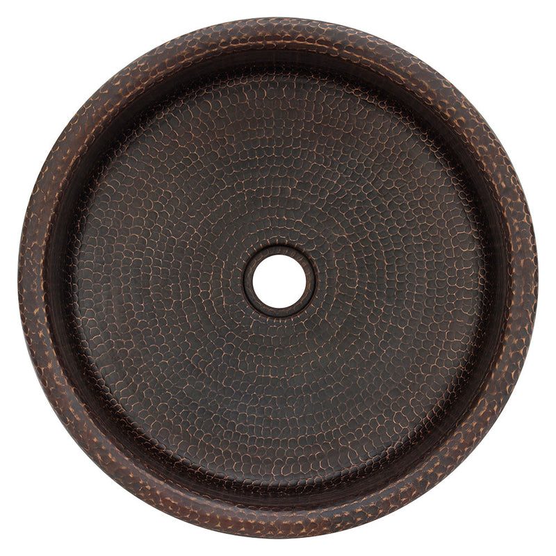 15" Round Vessel Tub Hammered Copper Sink