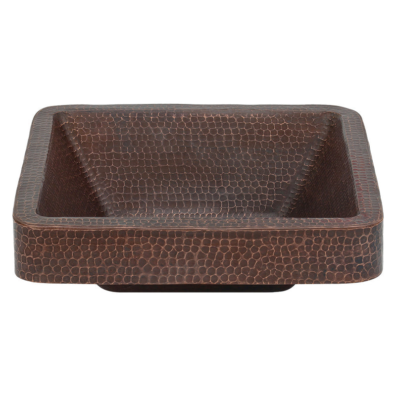 15" Square Skirted Vessel Hammered Copper Sink