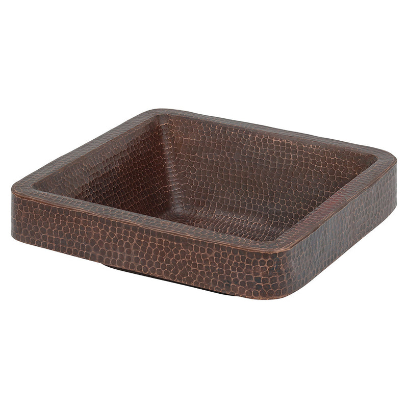 15" Square Skirted Vessel Hammered Copper Sink