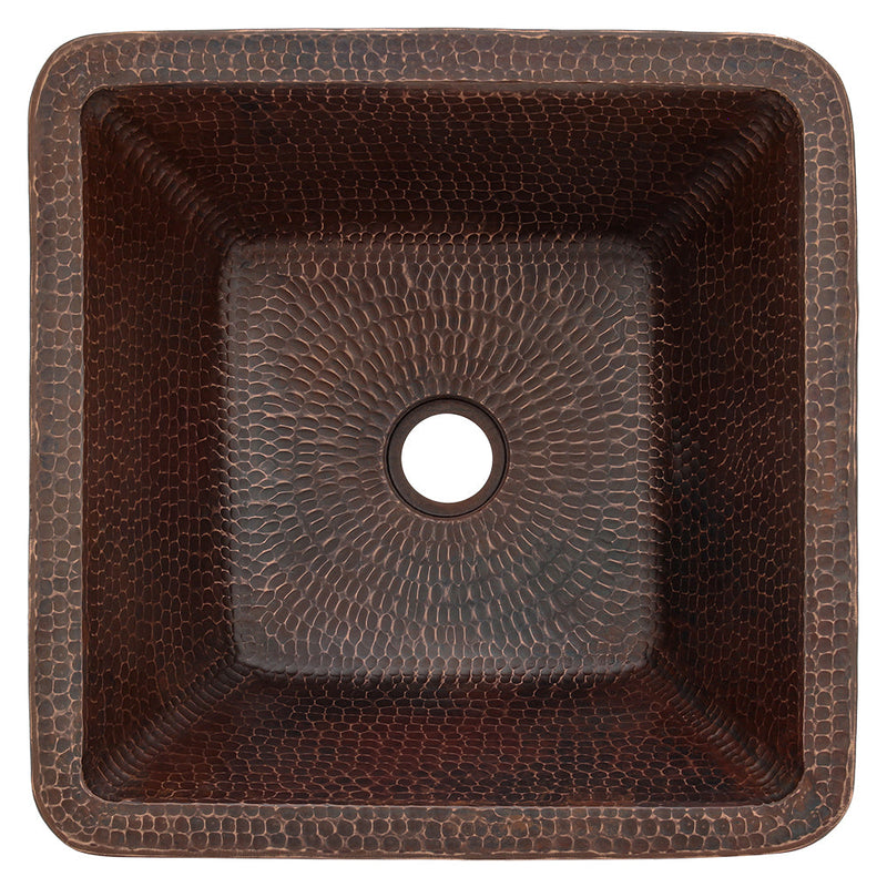 15" Square Skirted Vessel Hammered Copper Sink