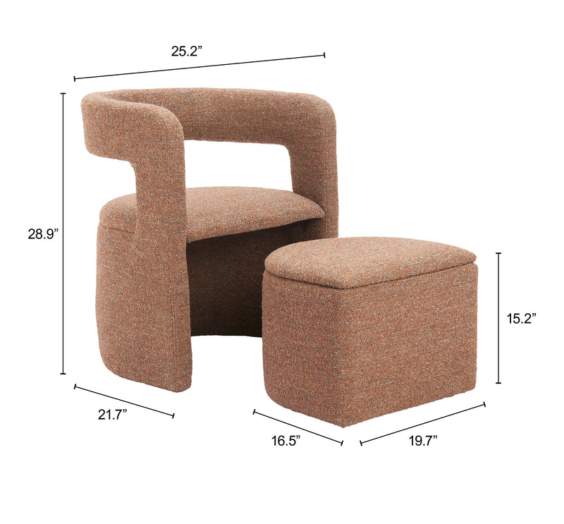 Atria Accent Chair & Ottoman Tawny Brown