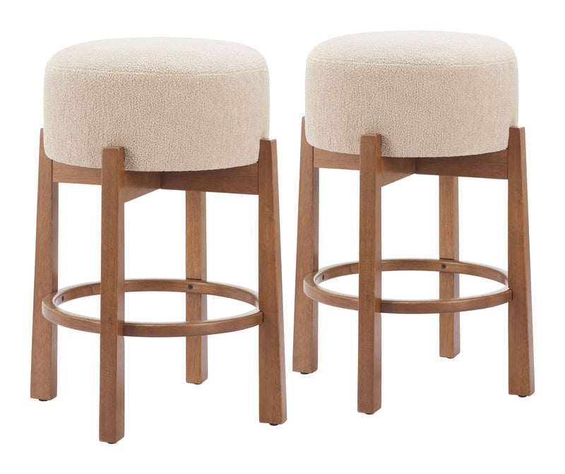 Nade Counter Stool (Set of 2) Beige & Walnut