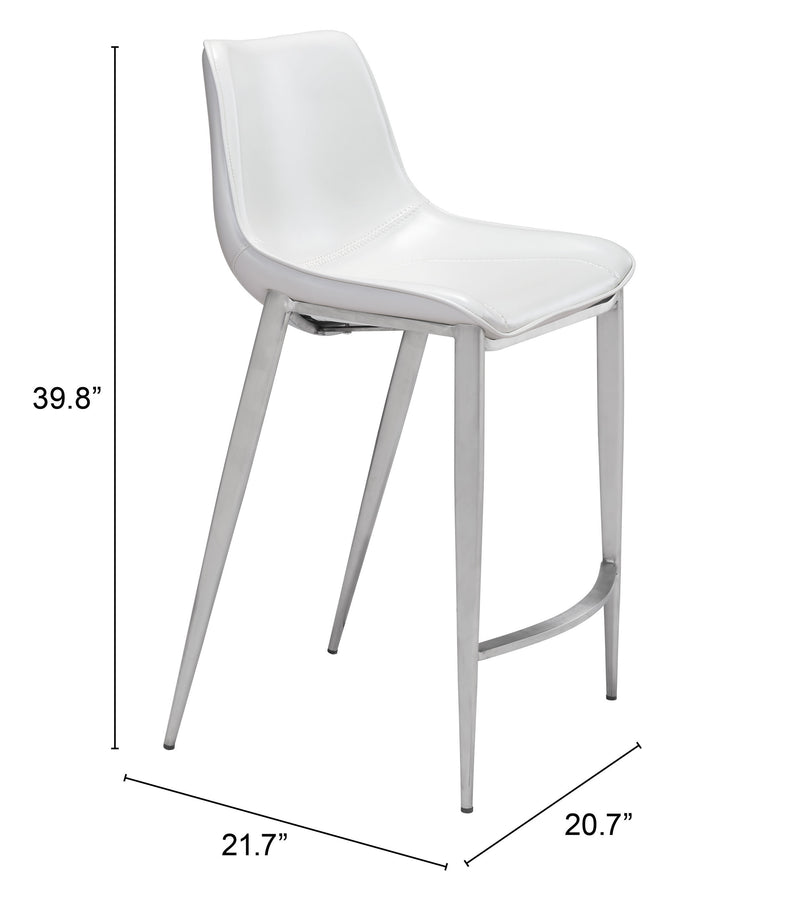 Magnus Counter Stool (Set of 2) White & Silver