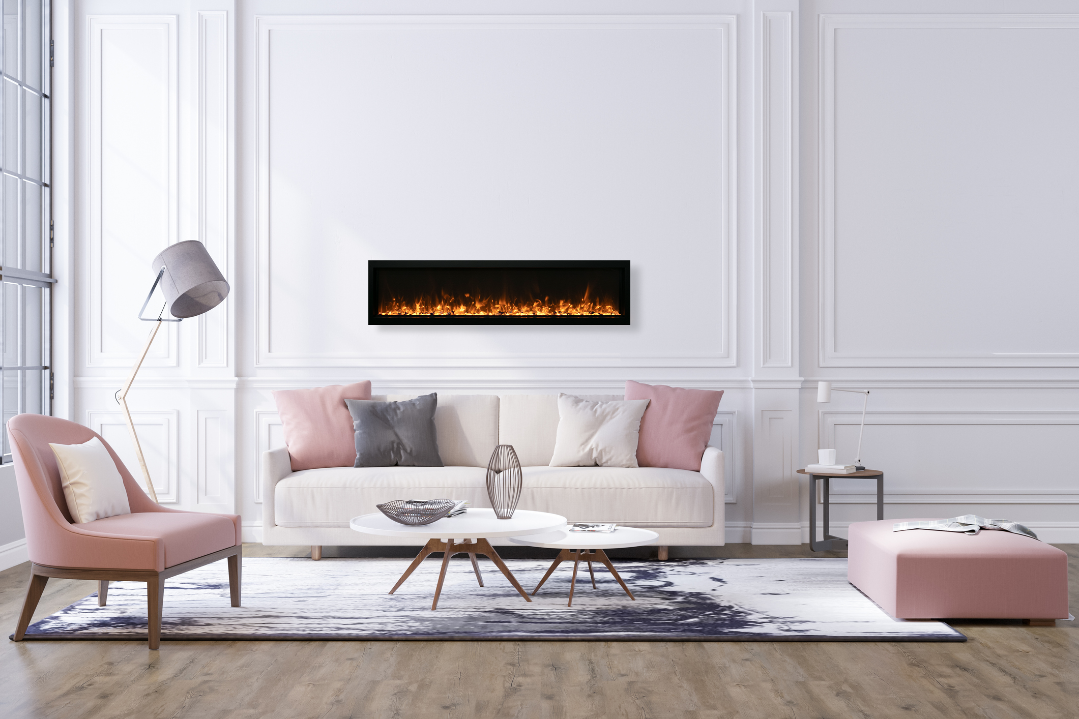 Extra Slim Indoor Only Electric Fireplace with Black Steel Surround