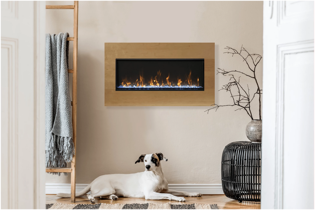 Smart 30″ Extra Slim Indoor or Outdoor Electric Built-In only Electric Fireplace with black steel surround