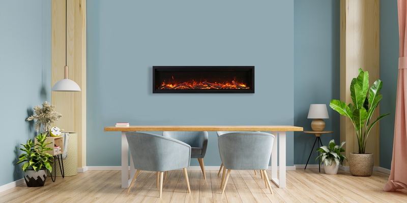 Basic Clean-Face Built In Electric Fireplace with Clear Media and Black Steel Surround