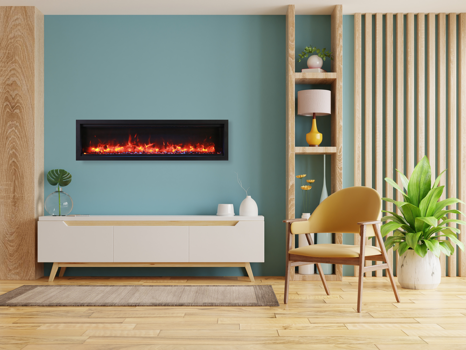 Basic Clean-Face Built In Electric Fireplace with Clear Media and Black Steel Surround
