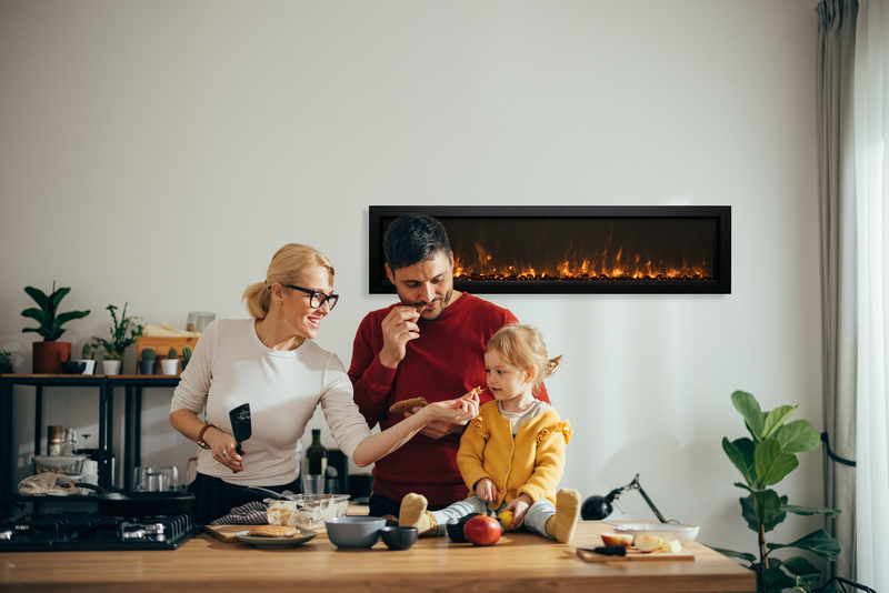 Extra Slim Indoor Only Electric Fireplace with Black Steel Surround