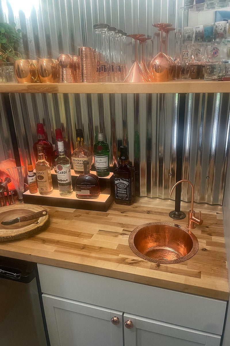 12" Round Hammered Copper Bar Sink w/ 2" Drain Opening