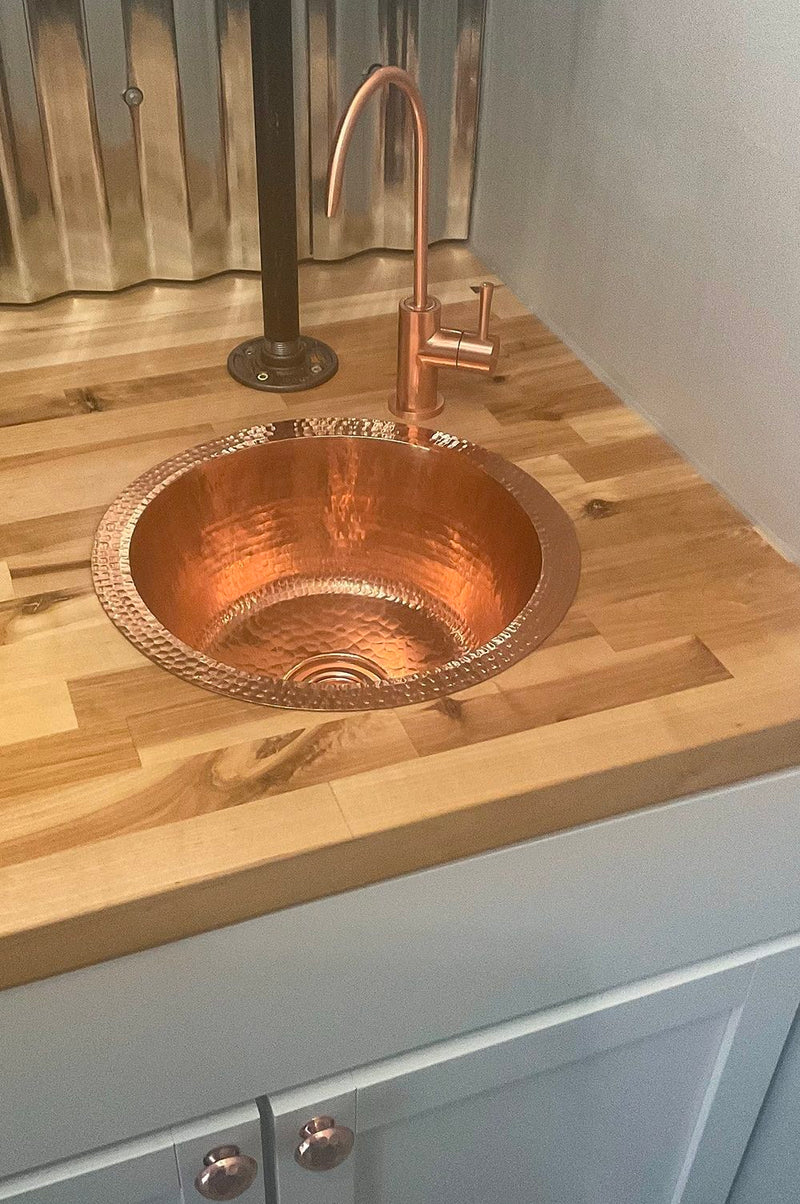 12" Round Hammered Copper Bar Sink w/ 2" Drain Opening