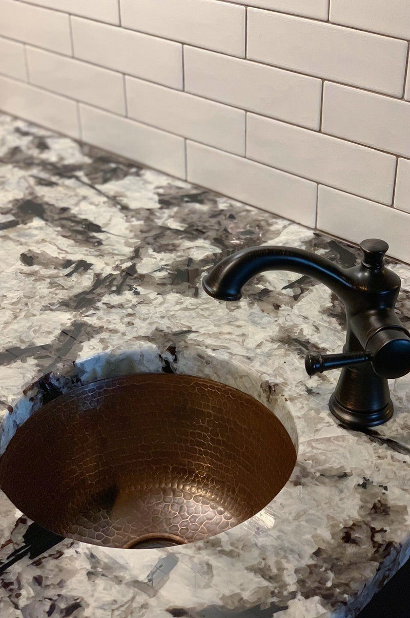 12" Round Hammered Copper Bar Sink w/ 2" Drain Opening
