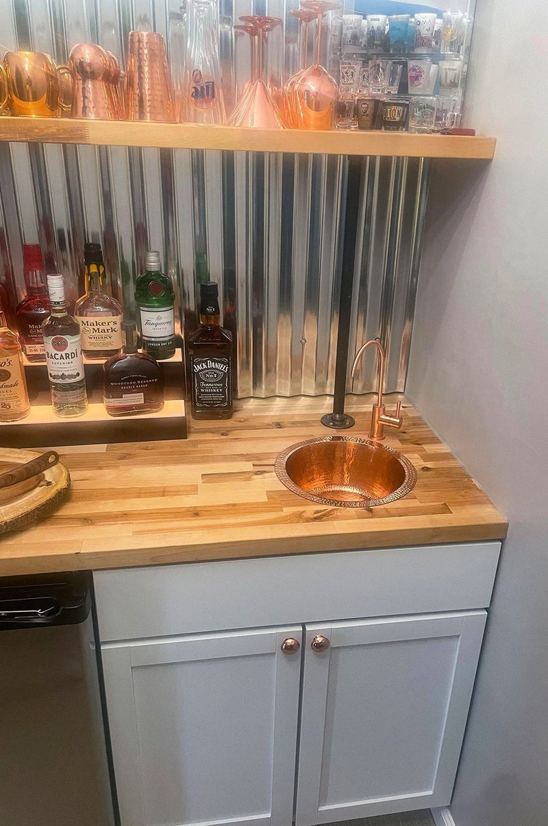 12" Round Hammered Copper Bar Sink w/ 2" Drain Opening