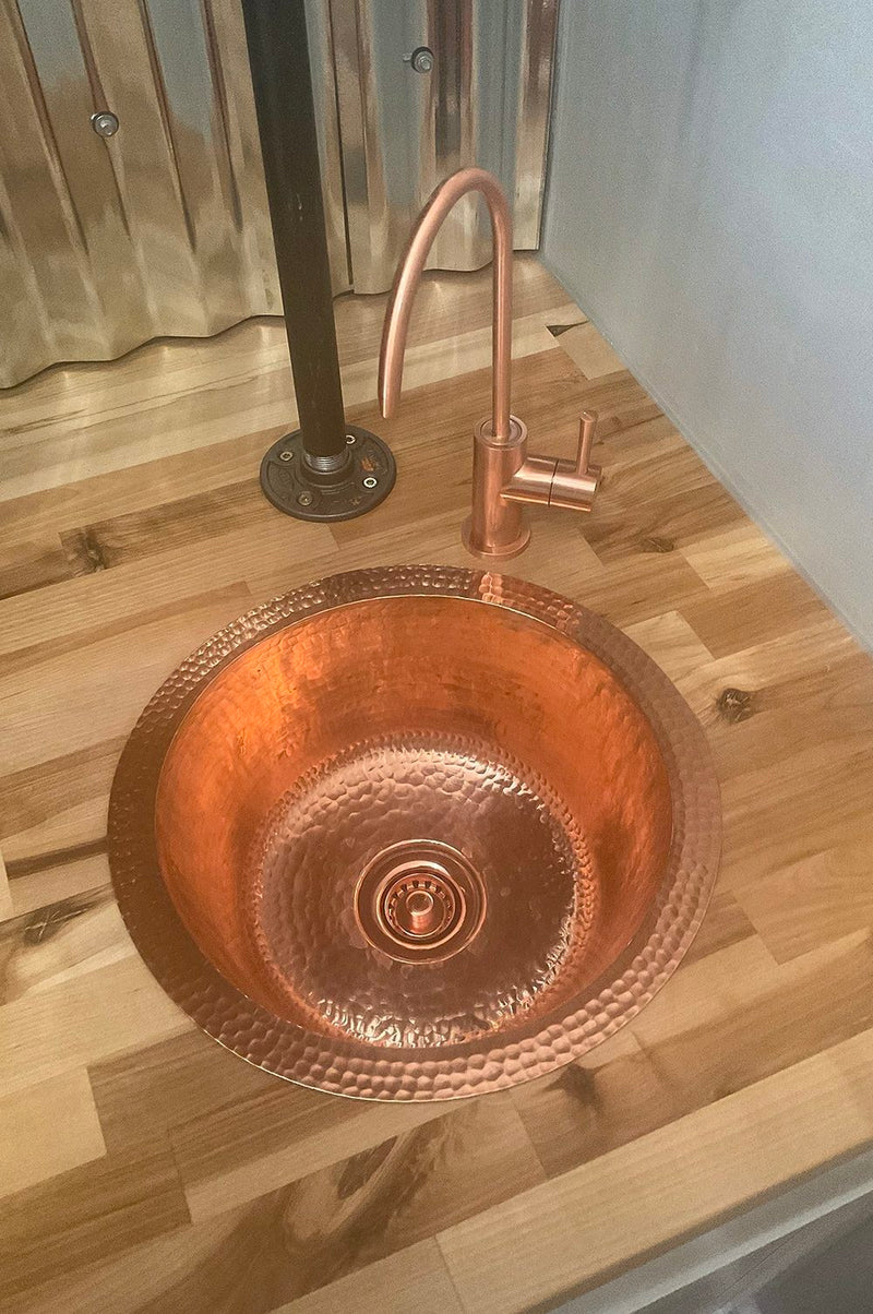12" Round Hammered Copper Bar Sink w/ 2" Drain Opening
