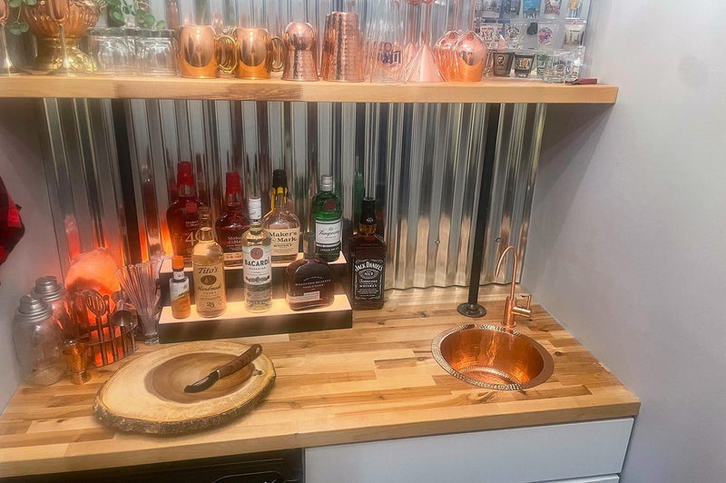 12" Round Hammered Copper Bar Sink w/ 2" Drain Opening