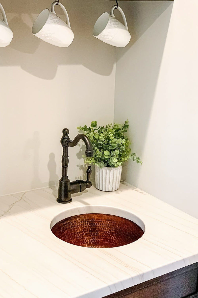 14" Round Hammered Copper Bar Sink