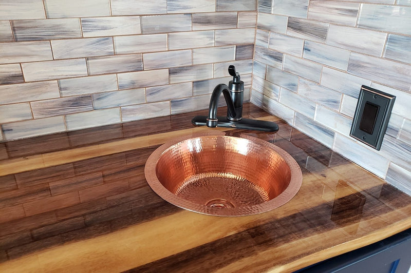 14" Round Hammered Copper Bar Sink