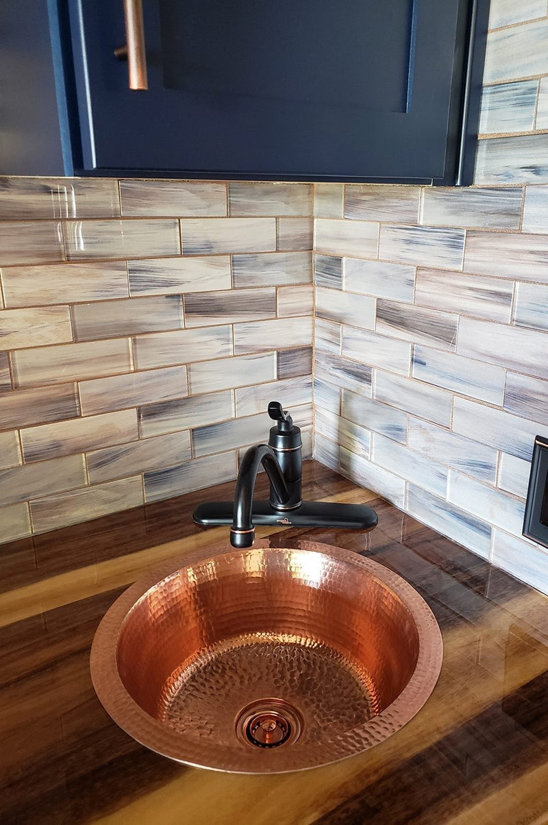 14" Round Hammered Copper Bar Sink