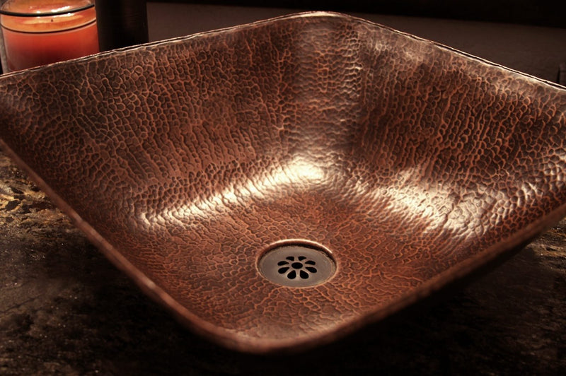14" Square Vessel Hammered Copper Sink