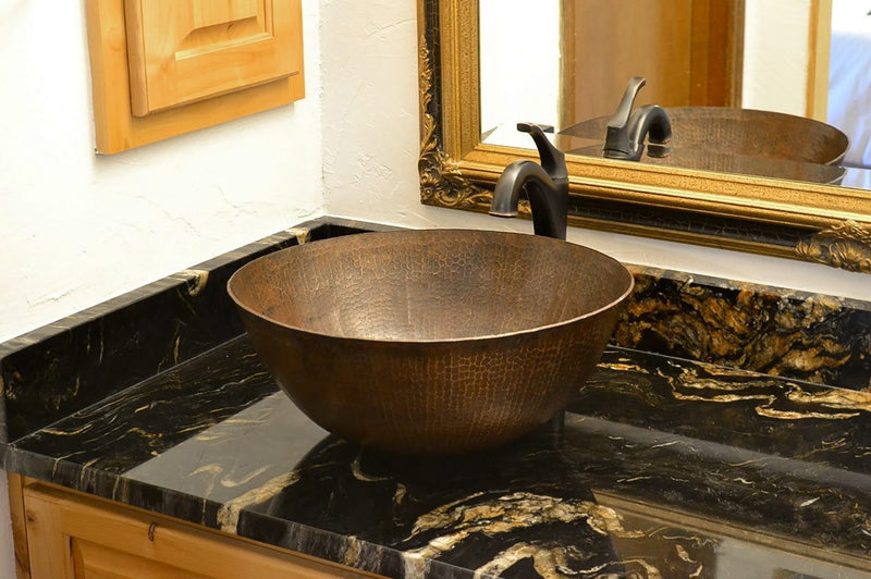 15" Medium Round Vessel Hammered Copper Sink