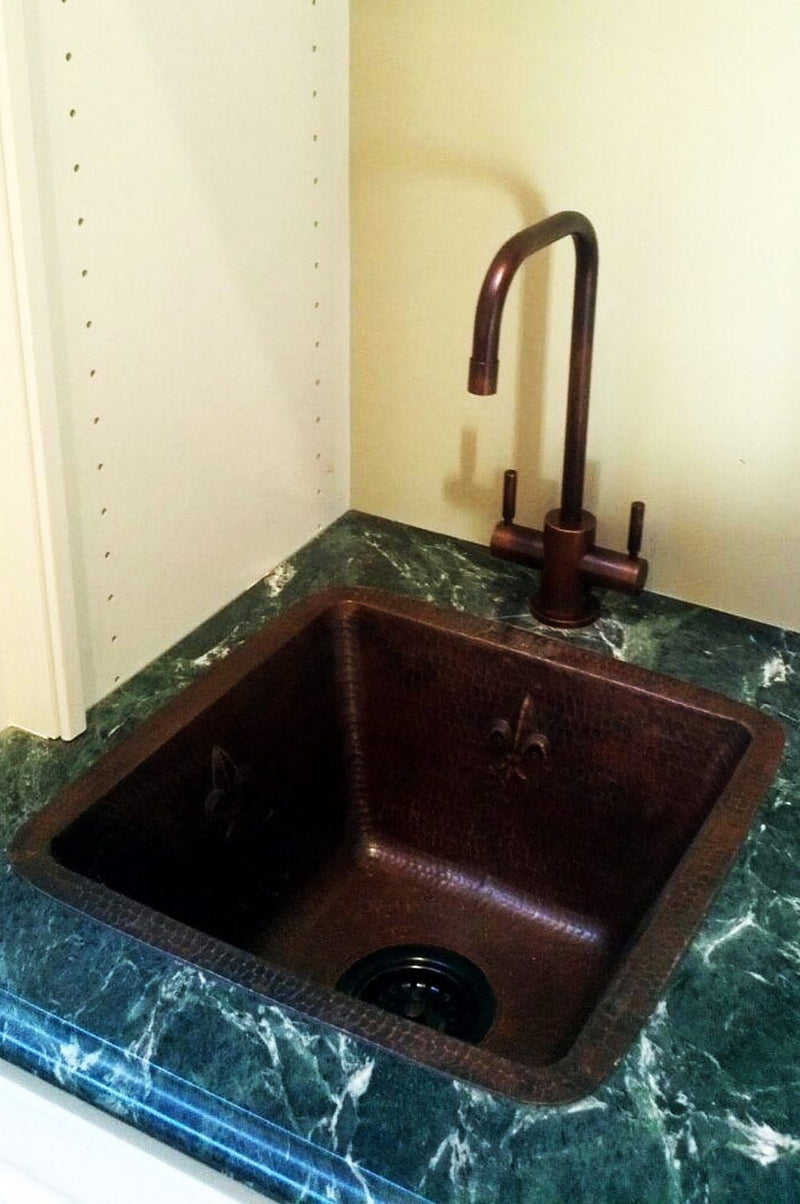 15" Square Fleur De Lis Copper Bar/Prep Sink