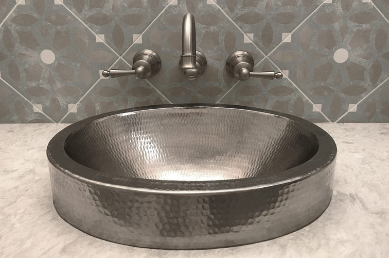 17" Compact Oval Skirted Vessel Hammered Copper Sink