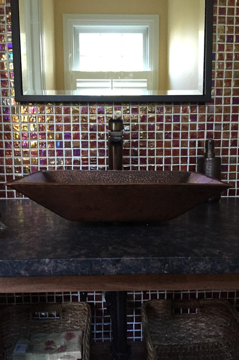 17" Modern Rectangle Hand Forged Old World Copper Premium Vessel Sink