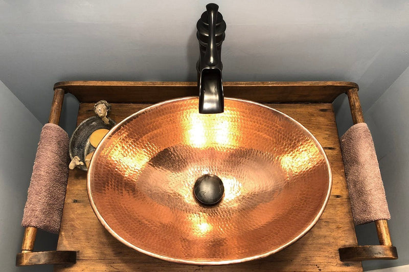 17" Oval Wired Rim Vessel Hammered Copper Sink