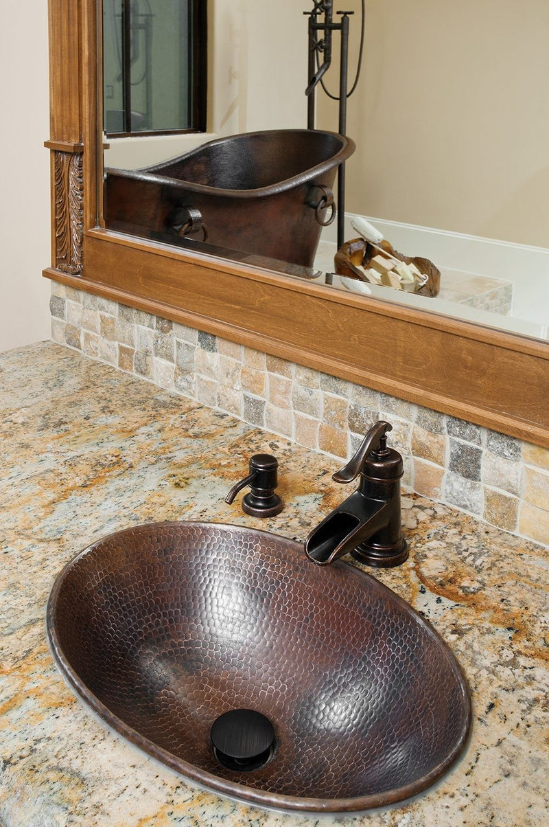 17" Oval Wired Rim Vessel Hammered Copper Sink