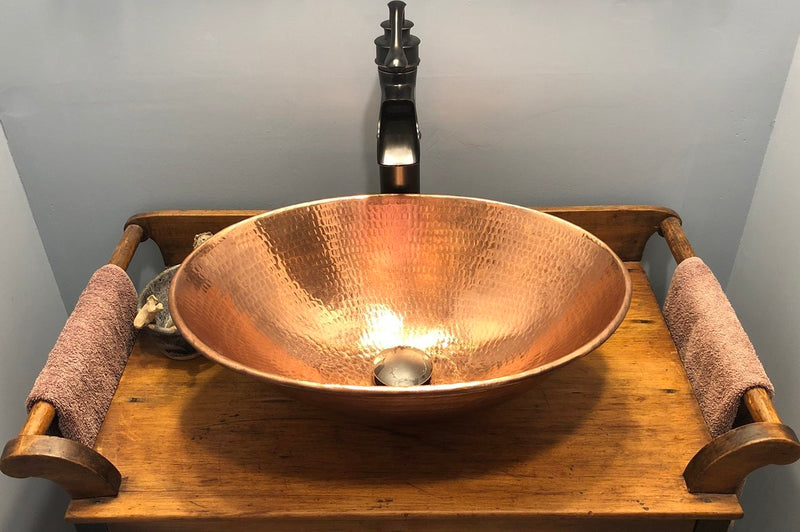 17" Oval Wired Rim Vessel Hammered Copper Sink