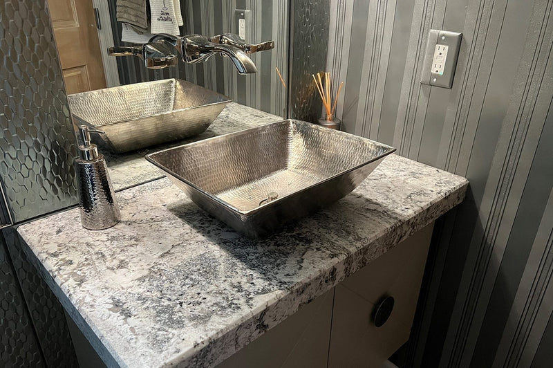 17" Rectangle Wired Rim Vessel Hammered Copper Sink