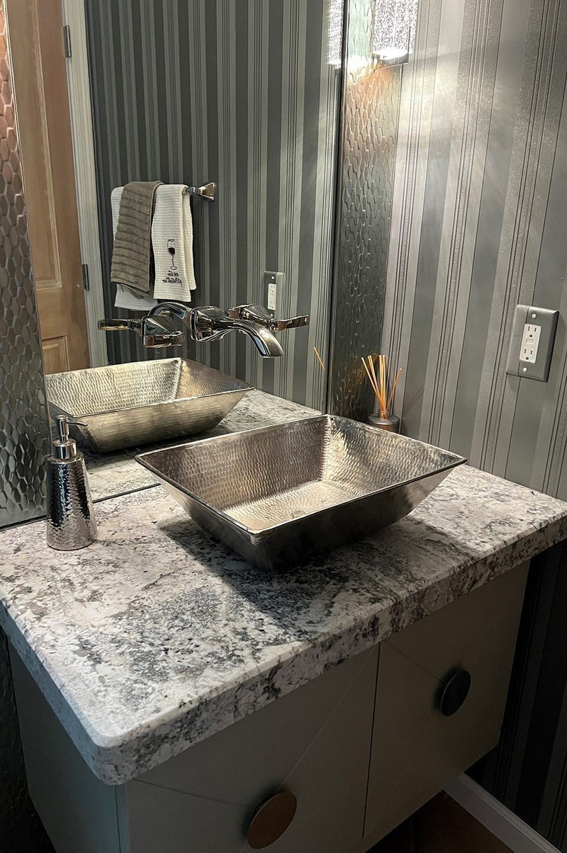 17" Rectangle Wired Rim Vessel Hammered Copper Sink