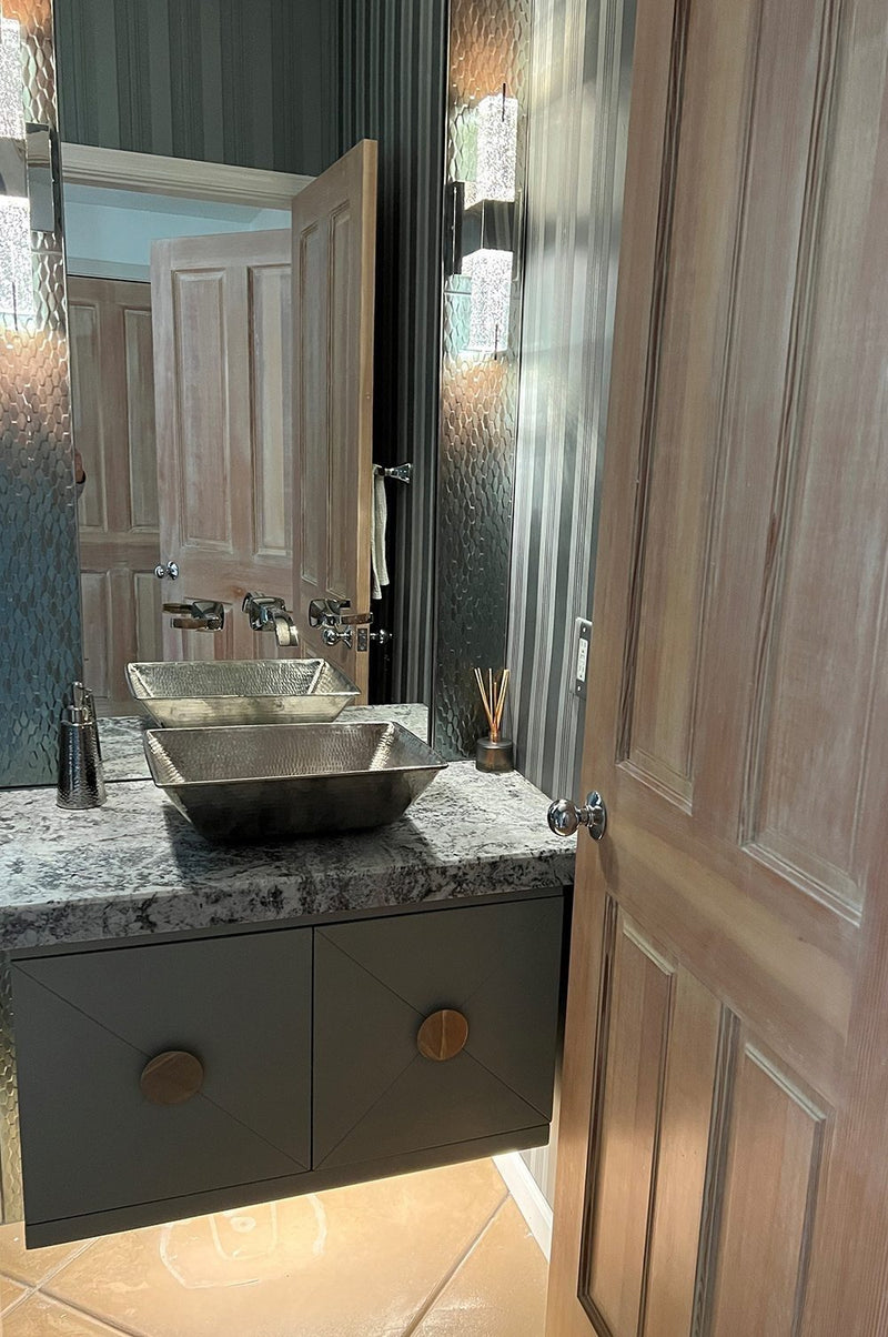 17" Rectangle Wired Rim Vessel Hammered Copper Sink