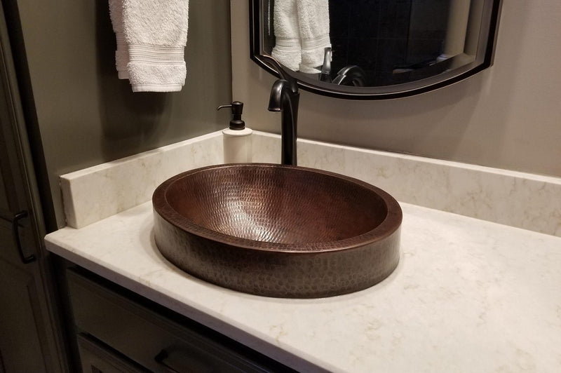17" Round Skirted Vessel Hammered Copper Sink