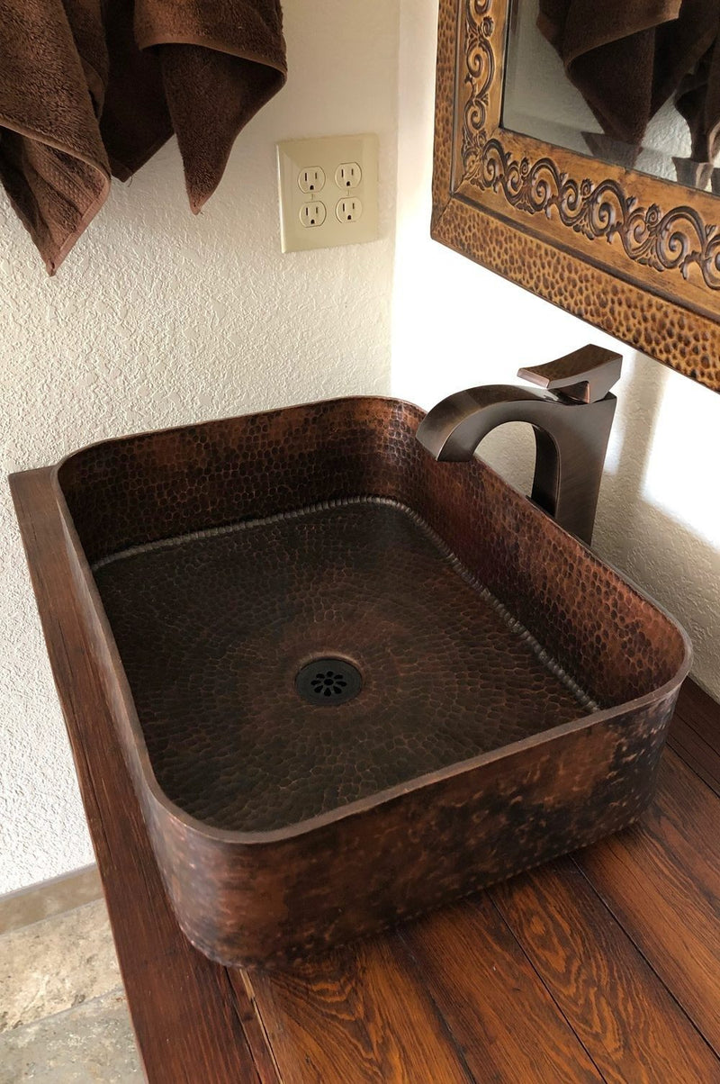 19" Rectangle Tub Hand Forged Old World Copper Premium Vessel Sink