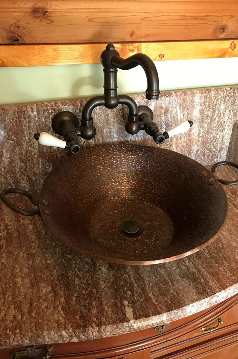 Round Hand Forged Old World Miners Pan Copper Premium Vessel Sink