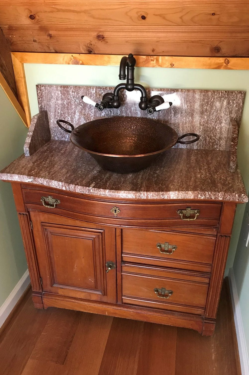 Round Hand Forged Old World Miners Pan Copper Premium Vessel Sink